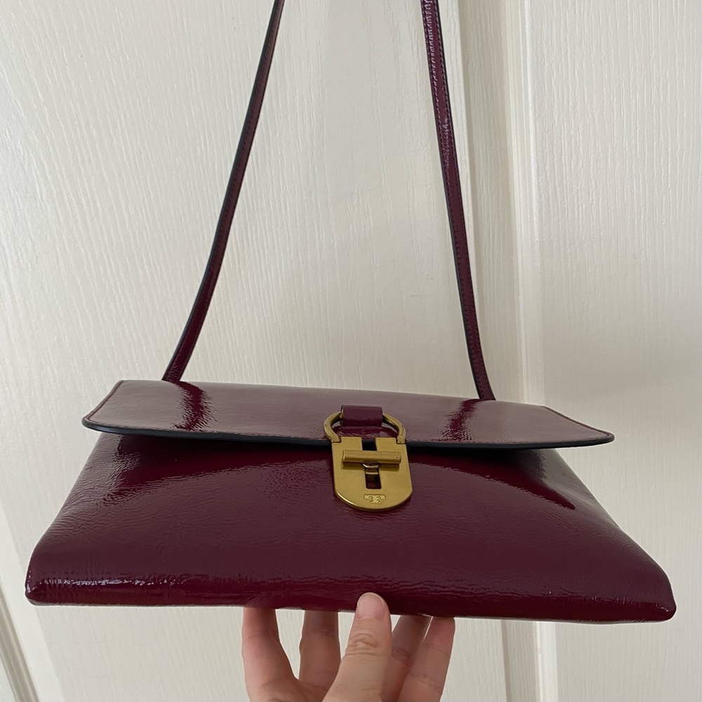 Tory Burch Burgundy Wine Red Maroon Patent Leather Shoulder Bag - Picture 6 of 14